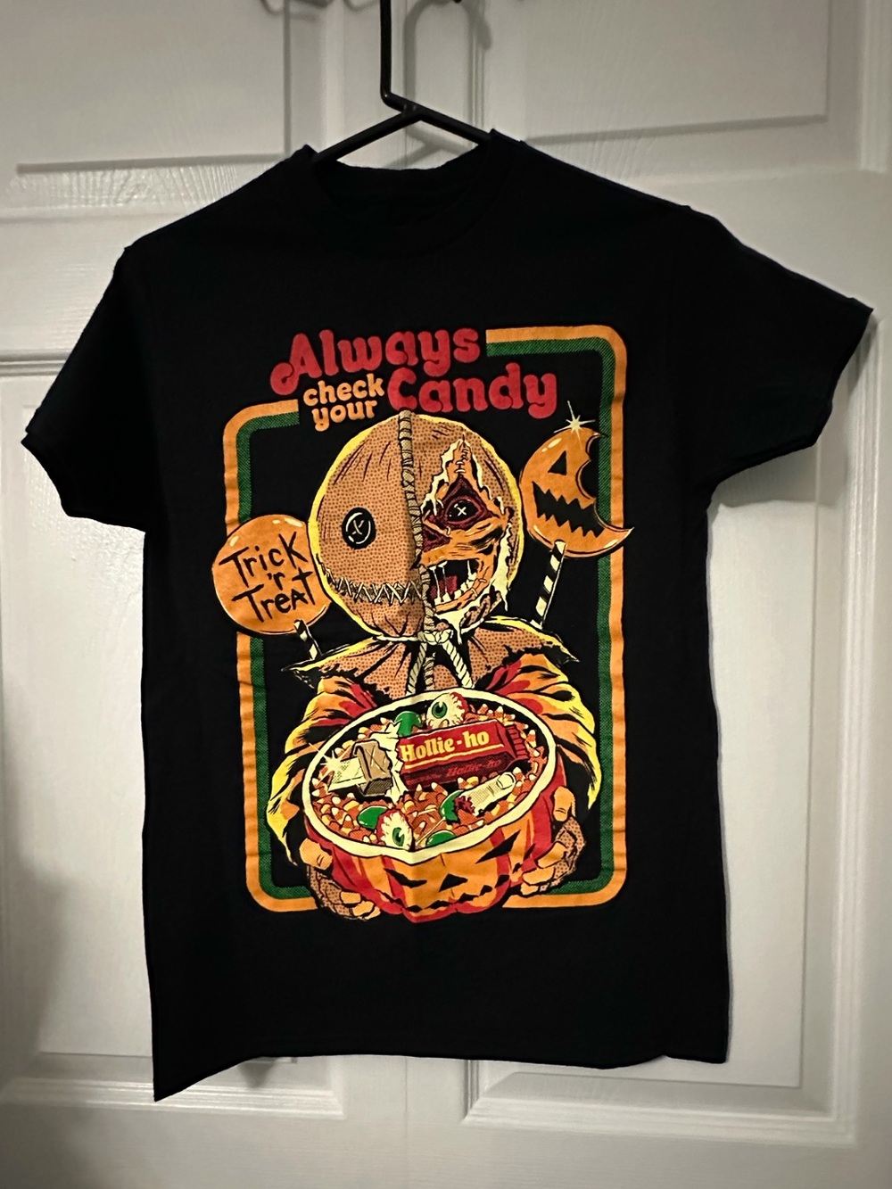 Spencer's Black Halloween Graphic Tee with Orange and Yellow Candy Design